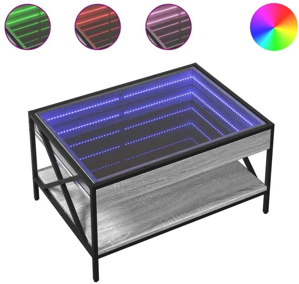 Kavos staliukas su Infinity LED lemputėmis, pilkas, 70x50x38cm