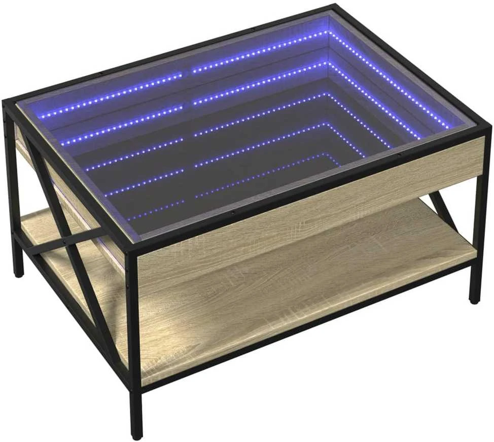 Kavos staliukas su Infinity LED lemputėmis, ąžuolo, 70x50x38cm