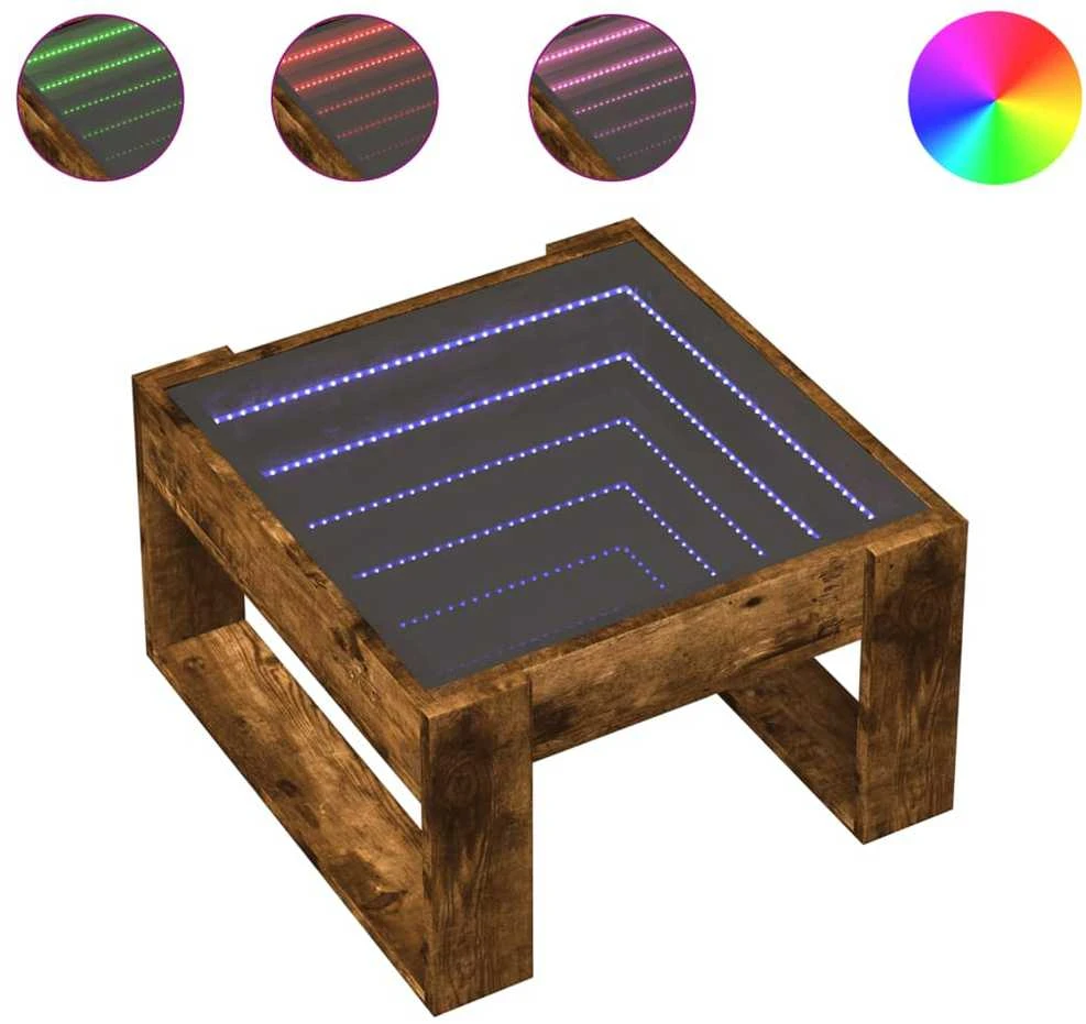 Kavos staliukas su Infinity LED lemputėmis, dūminis, 50x53x30cm