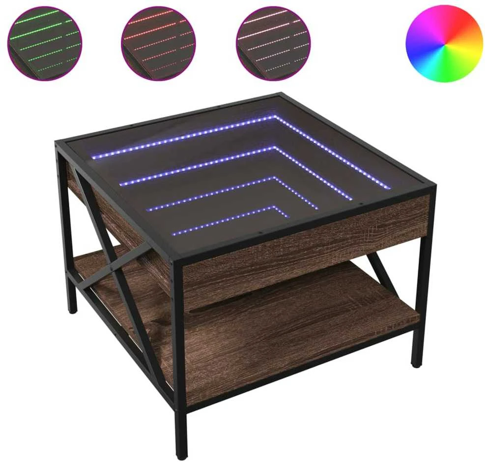Kavos staliukas su Infinity LED lemputėmis, rudas, 50x50x38cm