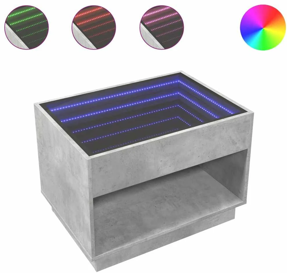 Kavos staliukas su Infinity LED lemputėmis, betono, 70x50x50cm