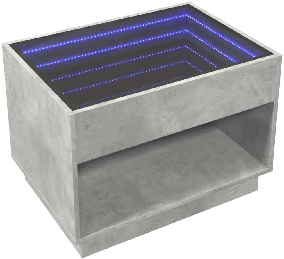Kavos staliukas su Infinity LED lemputėmis, betono, 70x50x50cm