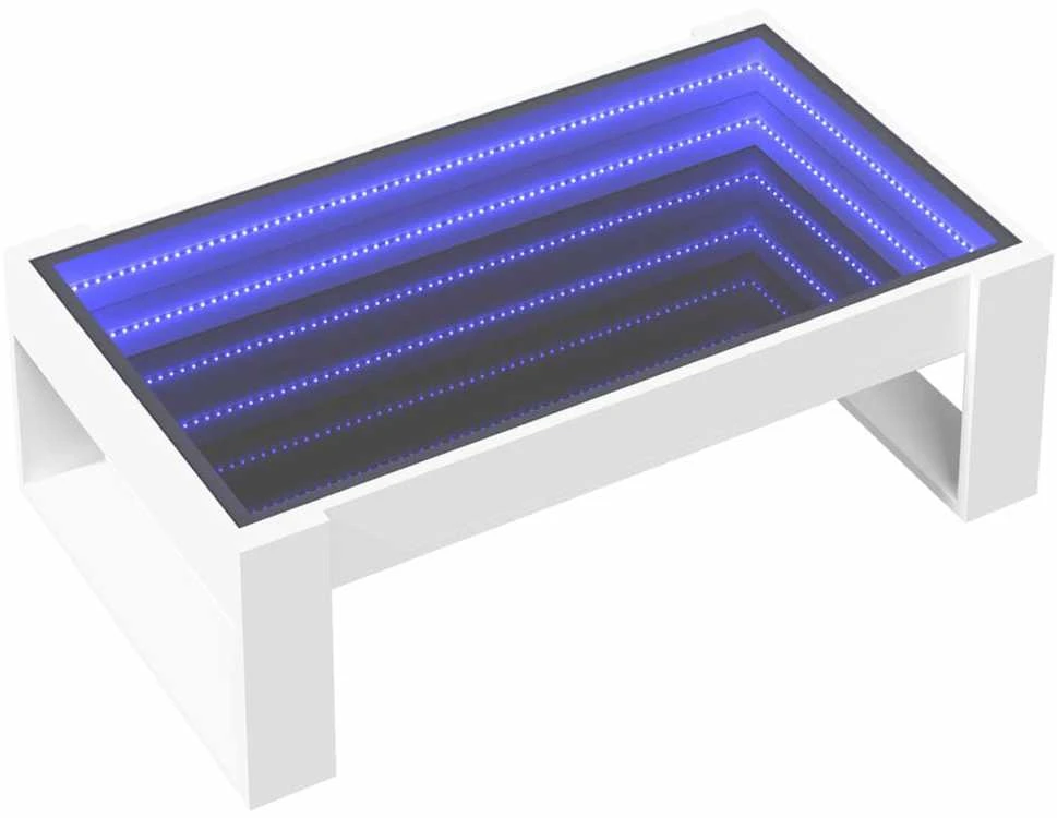Kavos staliukas su Infinity LED lemputėmis, baltas, 90x53x30cm