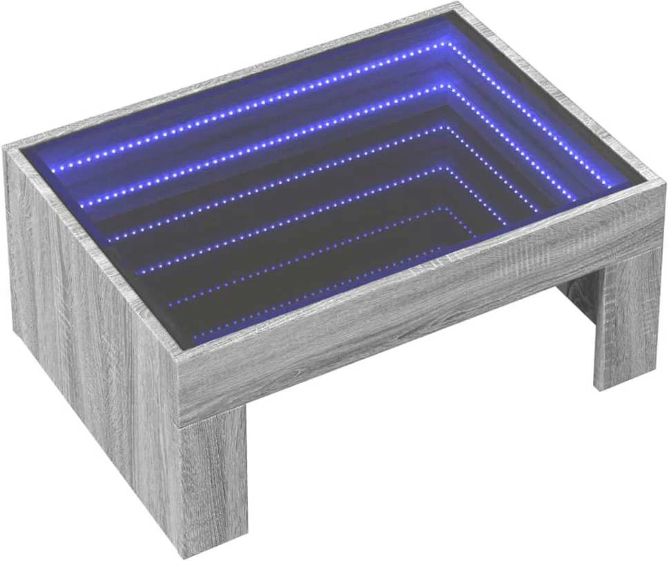 Kavos staliukas su Infinity LED lemputėmis, pilkas, 70x50x30cm