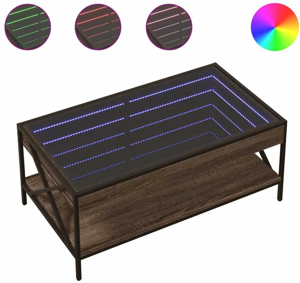 Kavos staliukas su Infinity LED lemputėmis, rudas, 90x50x38cm