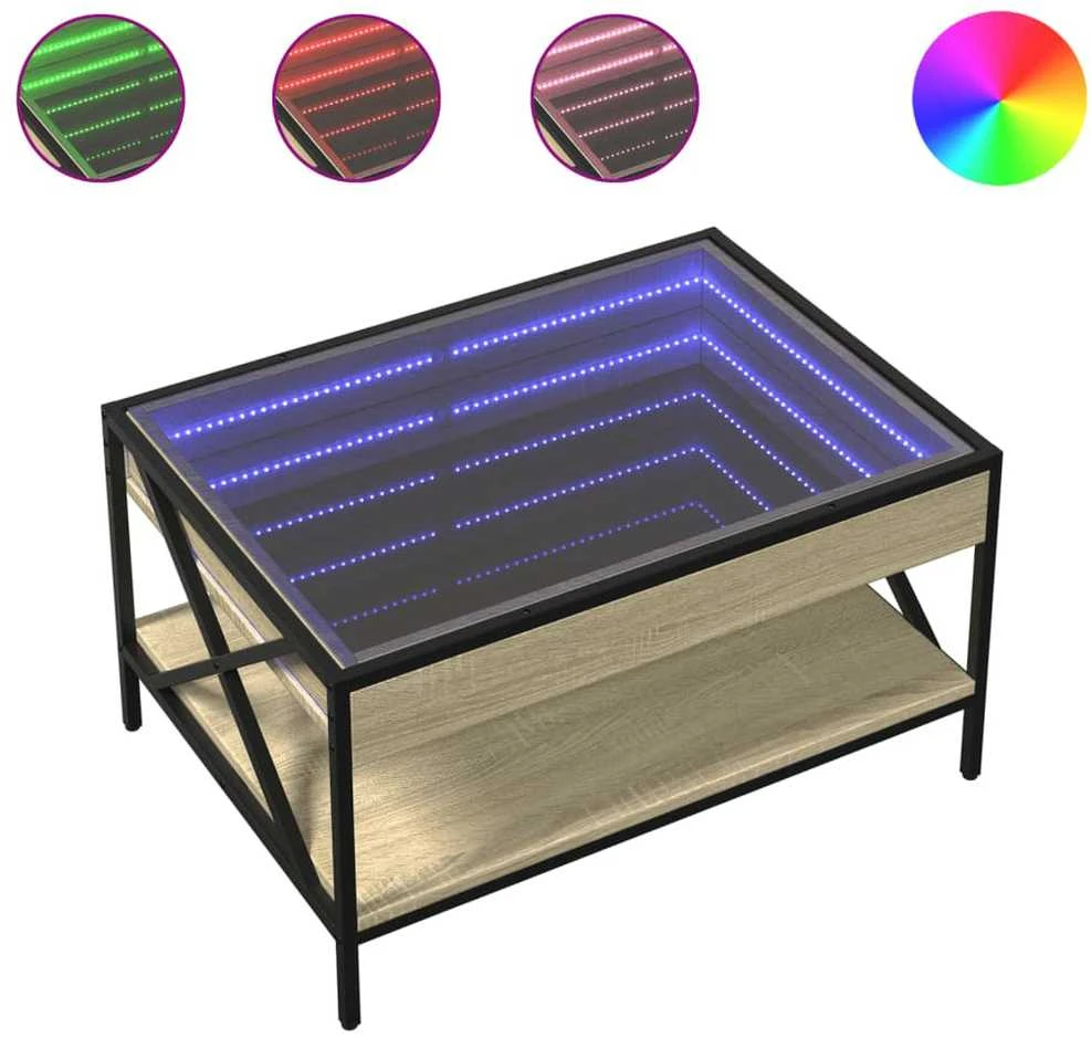 Kavos staliukas su Infinity LED lemputėmis, ąžuolo, 70x50x38cm