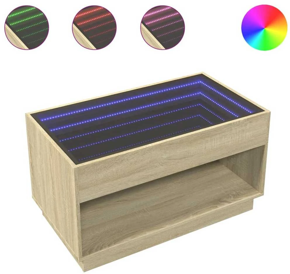 Kavos staliukas su Infinity LED lemputėmis, ąžuolo, 90x50x50cm