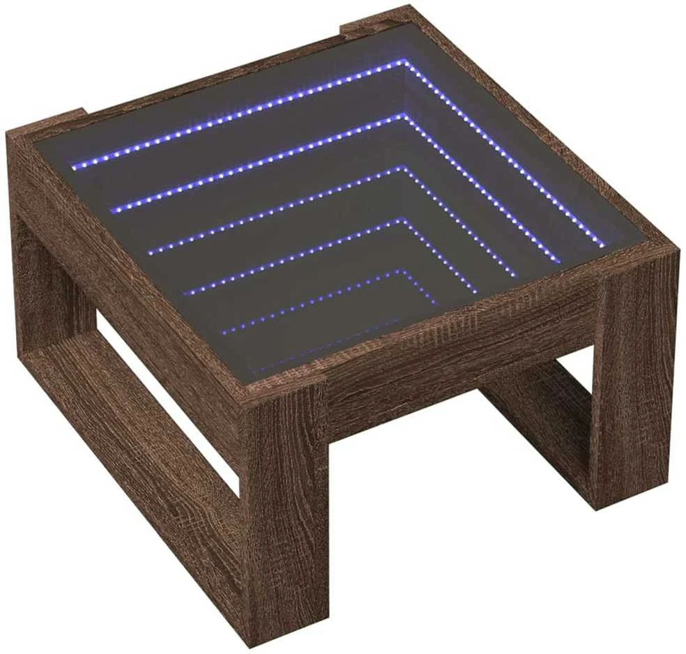 Kavos staliukas su Infinity LED lemputėmis, rudas, 50x53x30cm