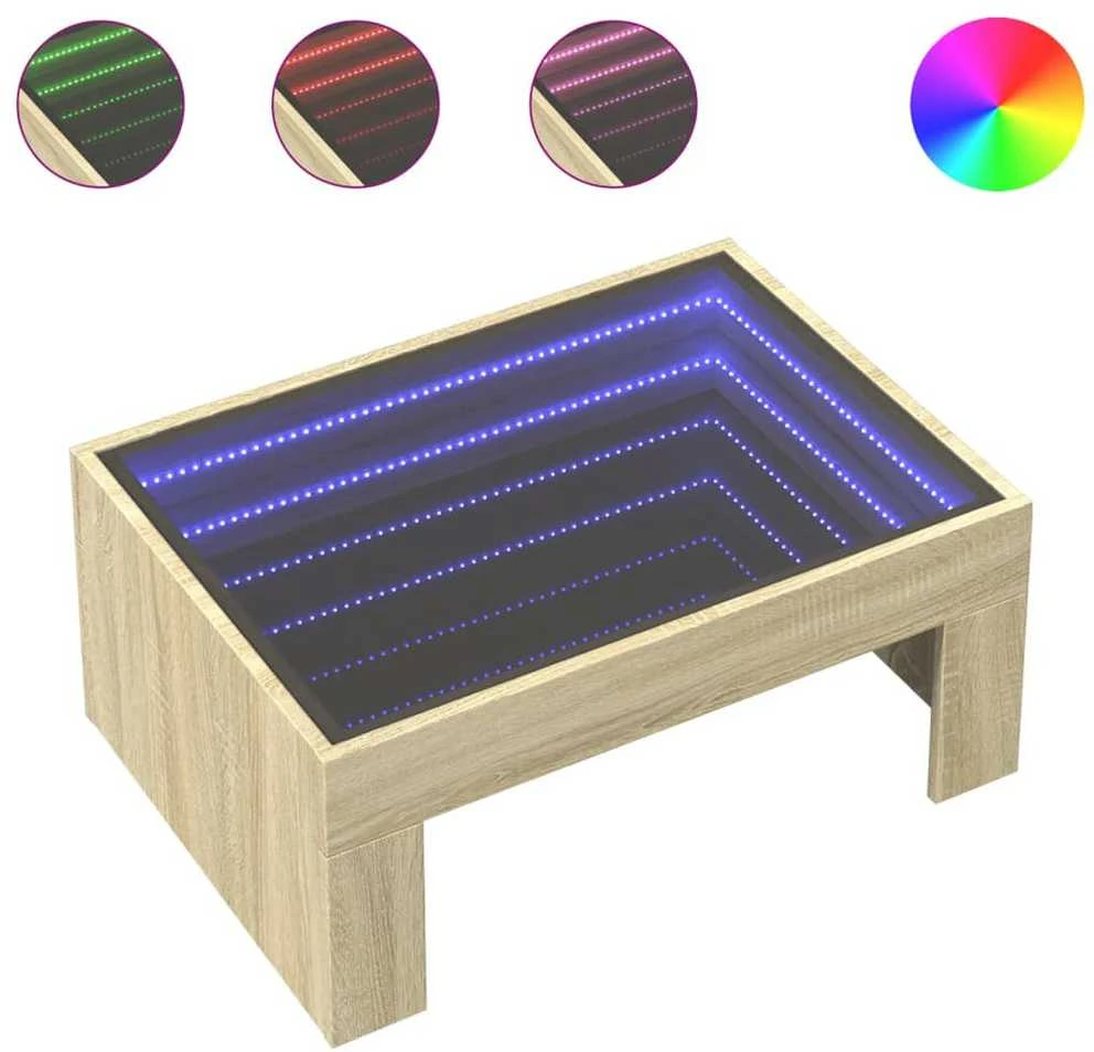 Kavos staliukas su Infinity LED lemputėmis, ąžuolo, 70x50x30cm