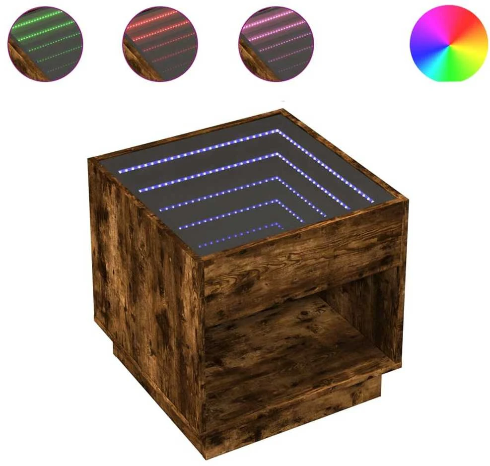 Kavos staliukas su Infinity LED lemputėmis, dūminis, 50x50x50cm