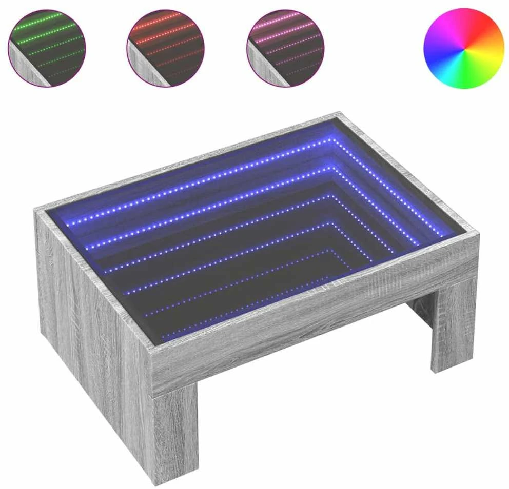 Kavos staliukas su Infinity LED lemputėmis, pilkas, 70x50x30cm