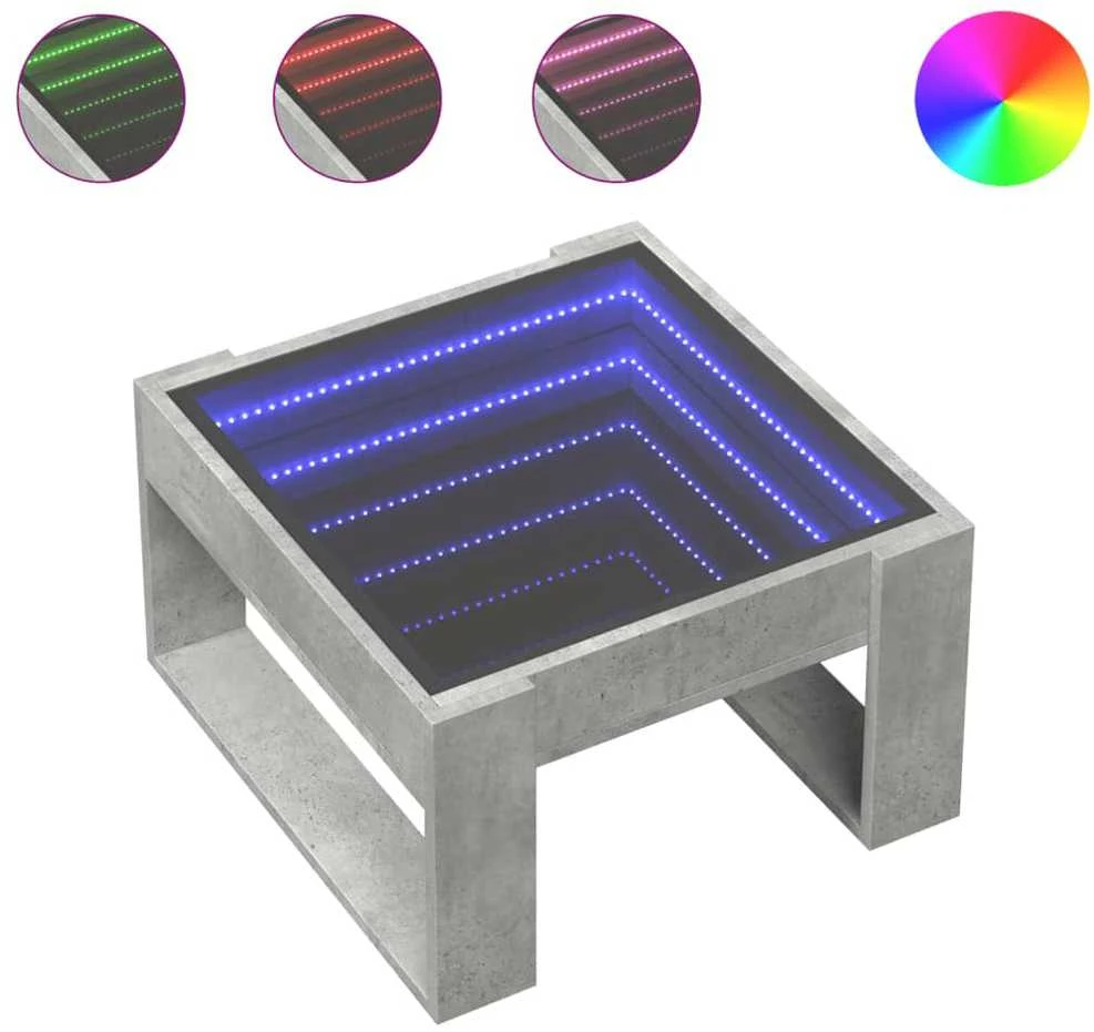 Kavos staliukas su Infinity LED lemputėmis, betono, 50x53x30cm