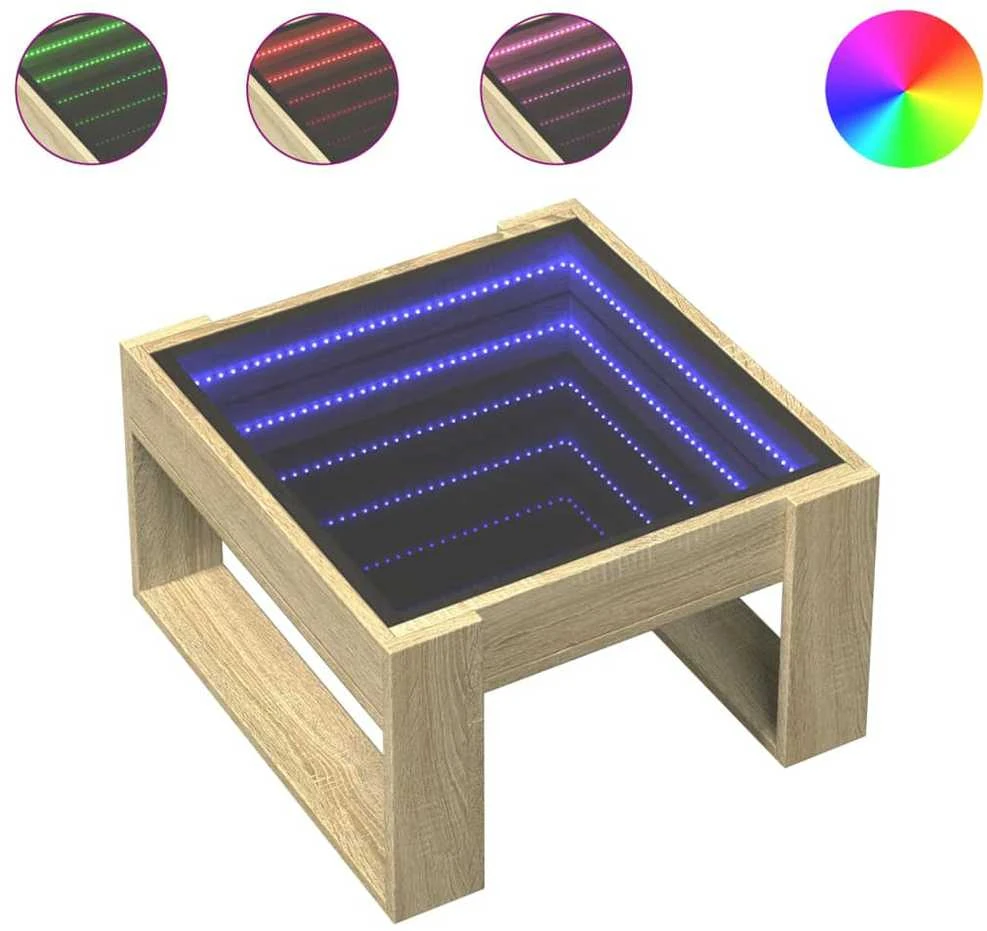 Kavos staliukas su Infinity LED lemputėmis, ąžuolo, 50x53x30cm