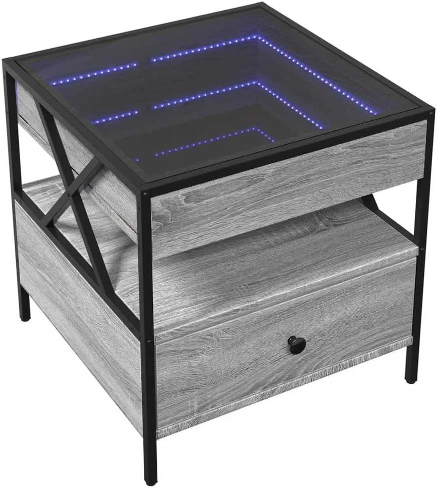Kavos staliukas su Infinity LED lemputėmis, pilkas, 50x50x51cm