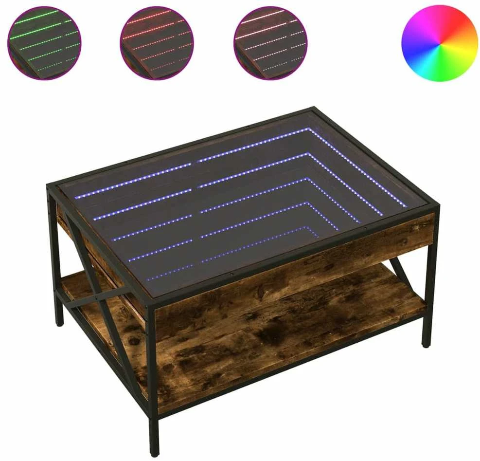 Kavos staliukas su Infinity LED lemputėmis, dūminis, 70x50x38cm