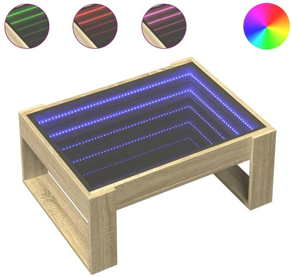 Kavos staliukas su Infinity LED lemputėmis, ąžuolo, 70x53x30cm