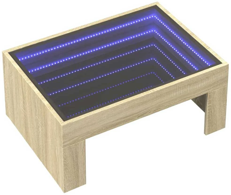 Kavos staliukas su Infinity LED lemputėmis, ąžuolo, 70x50x30cm