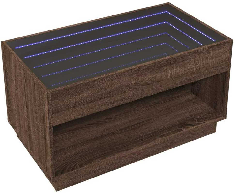 Kavos staliukas su Infinity LED lemputėmis, rudas, 90x50x50cm