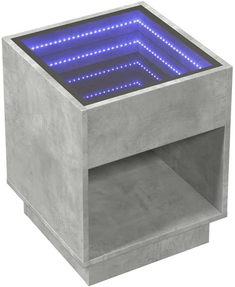Kavos staliukas su Infinity LED lemputėmis, betono, 40x40x50cm