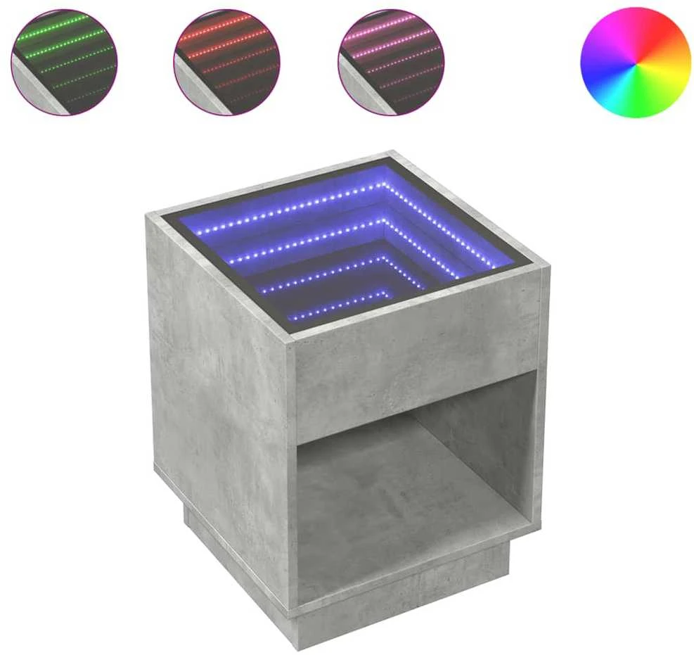 Kavos staliukas su Infinity LED lemputėmis, betono, 40x40x50cm