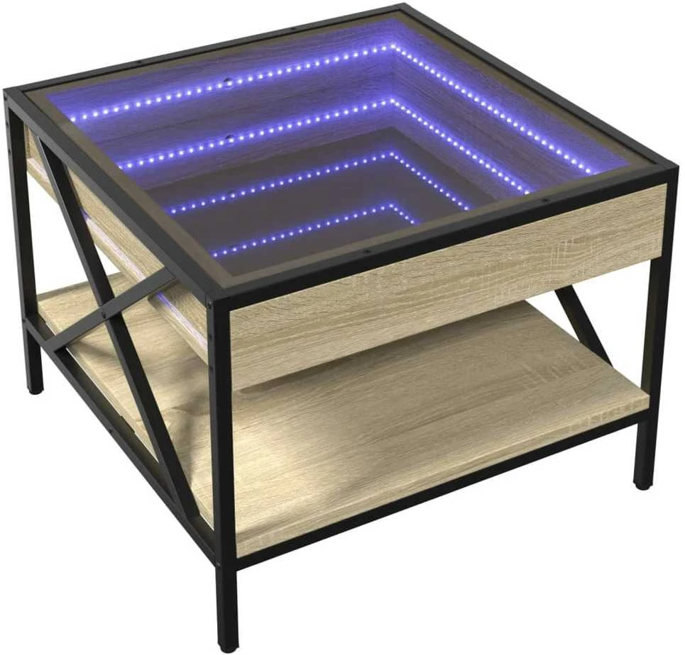 Kavos staliukas su Infinity LED lemputėmis, ąžuolo, 50x50x38cm