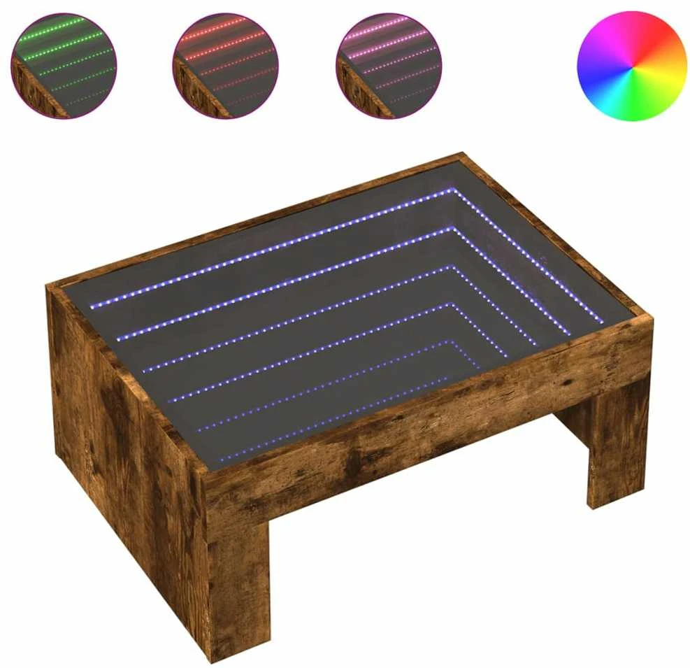 Kavos staliukas su Infinity LED lemputėmis, dūminis, 70x50x30cm