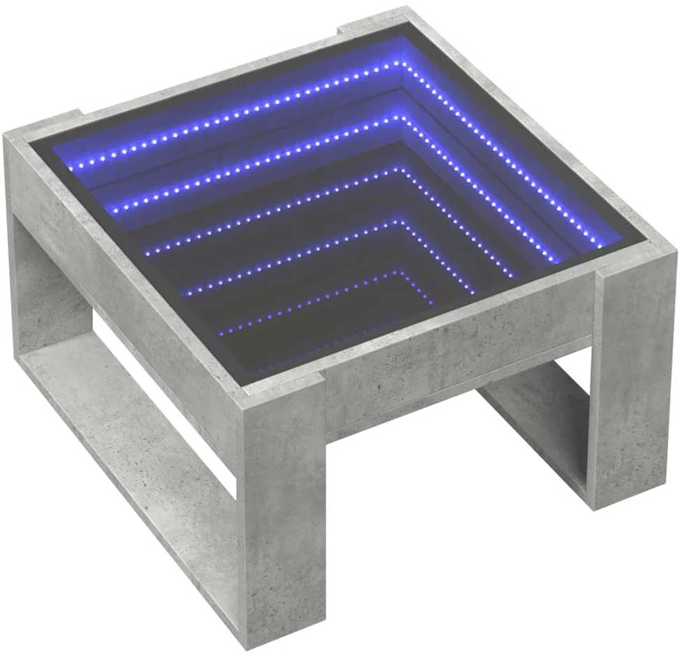 Kavos staliukas su Infinity LED lemputėmis, betono, 50x53x30cm