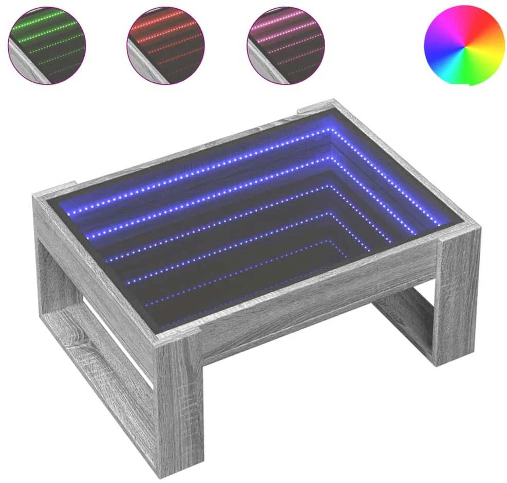 Kavos staliukas su Infinity LED lemputėmis, pilkas, 70x53x30cm
