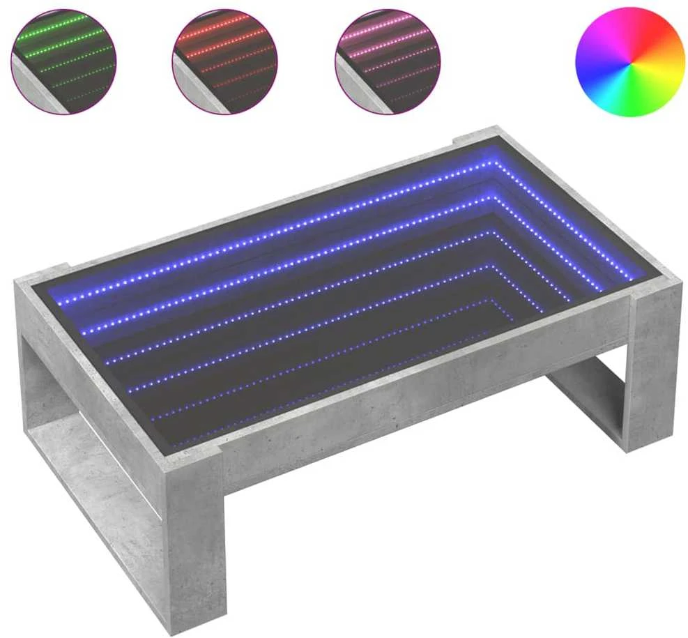 Kavos staliukas su Infinity LED lemputėmis, betono, 90x53x30cm