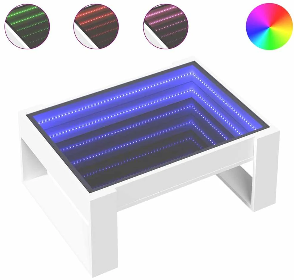 Kavos staliukas su Infinity LED lemputėmis, baltas, 70x53x30cm