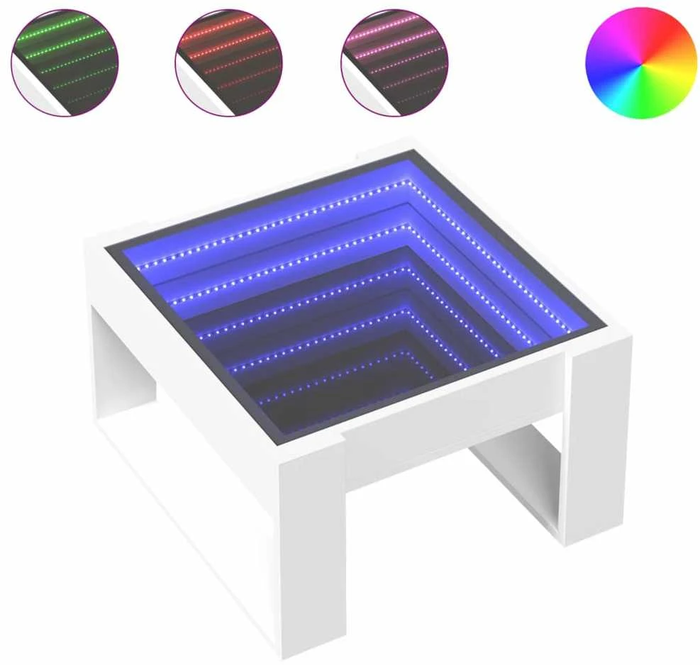 Kavos staliukas su Infinity LED lemputėmis, baltas, 50x53x30cm