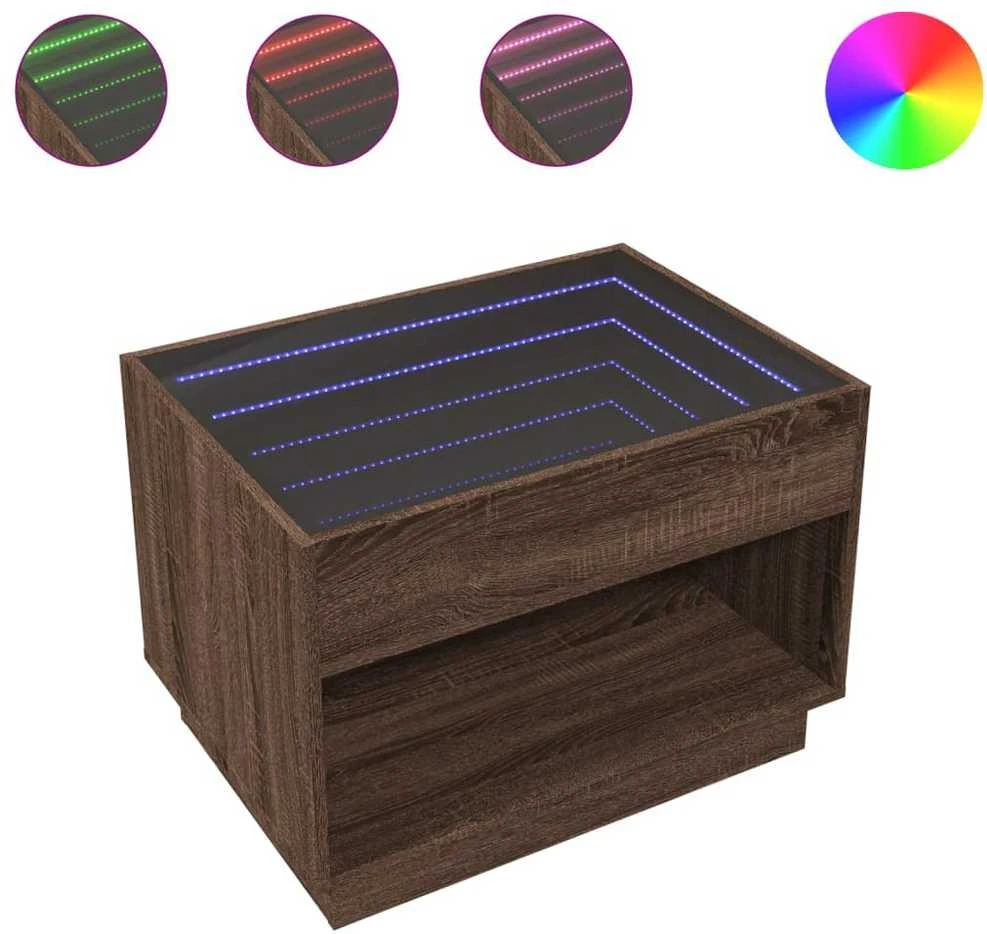 Kavos staliukas su Infinity LED lemputėmis, rudas, 70x50x50cm