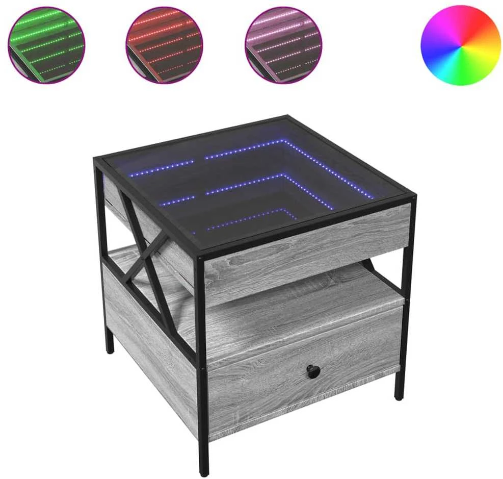 Kavos staliukas su Infinity LED lemputėmis, pilkas, 50x50x51cm