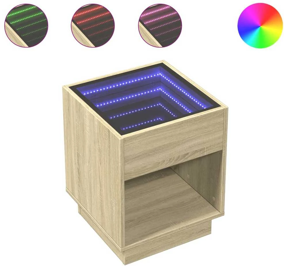 Kavos staliukas su Infinity LED lemputėmis, ąžuolo, 40x40x50cm