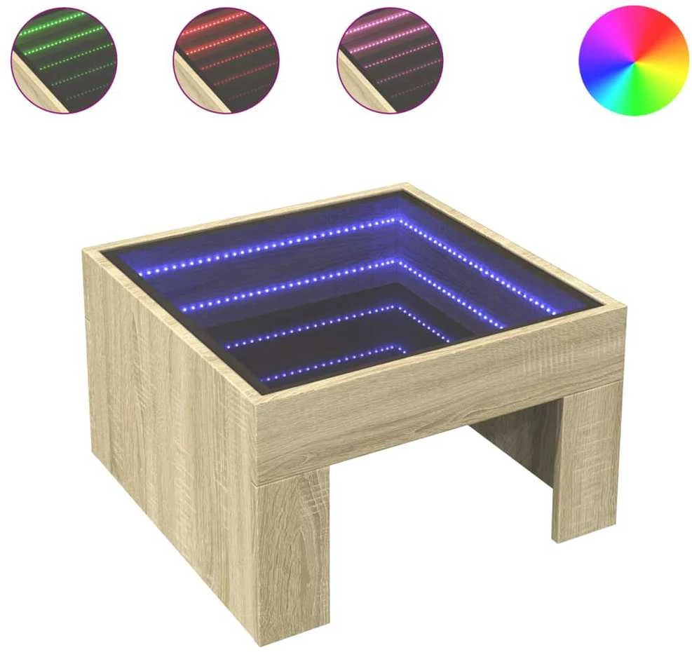 Kavos staliukas su Infinity LED lemputėmis, ąžuolo, 50x50x30cm
