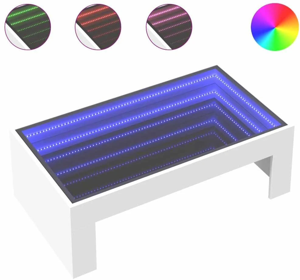 Kavos staliukas su Infinity LED lemputėmis, baltas, 90x50x30cm