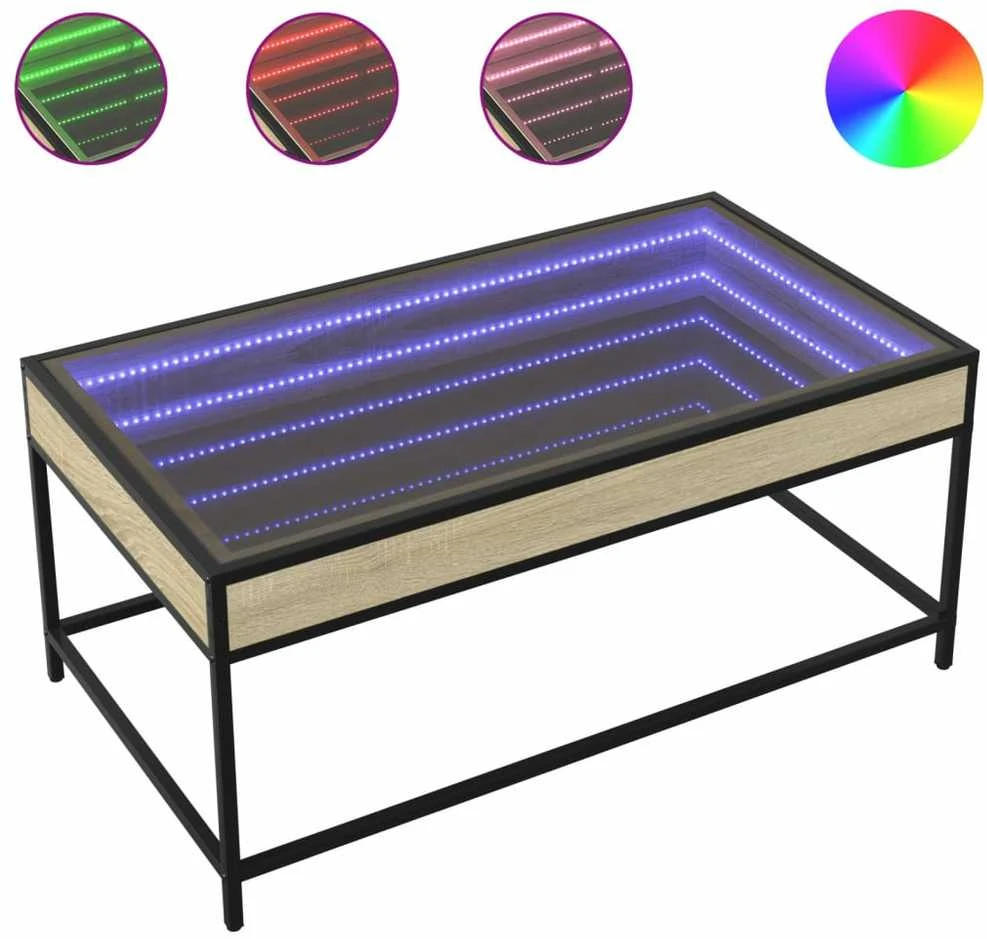 Kavos staliukas su Infinity LED lemputėmis, ąžuolo, 90x50x41cm