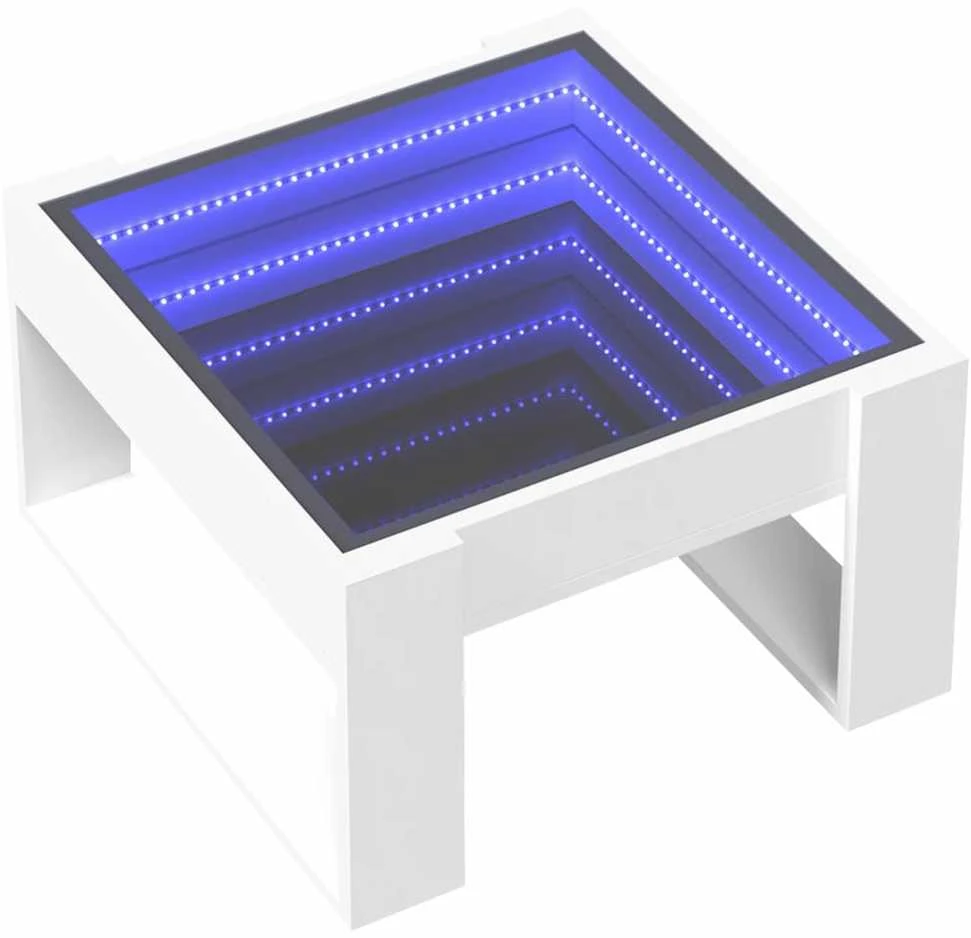 Kavos staliukas su Infinity LED lemputėmis, baltas, 50x53x30cm
