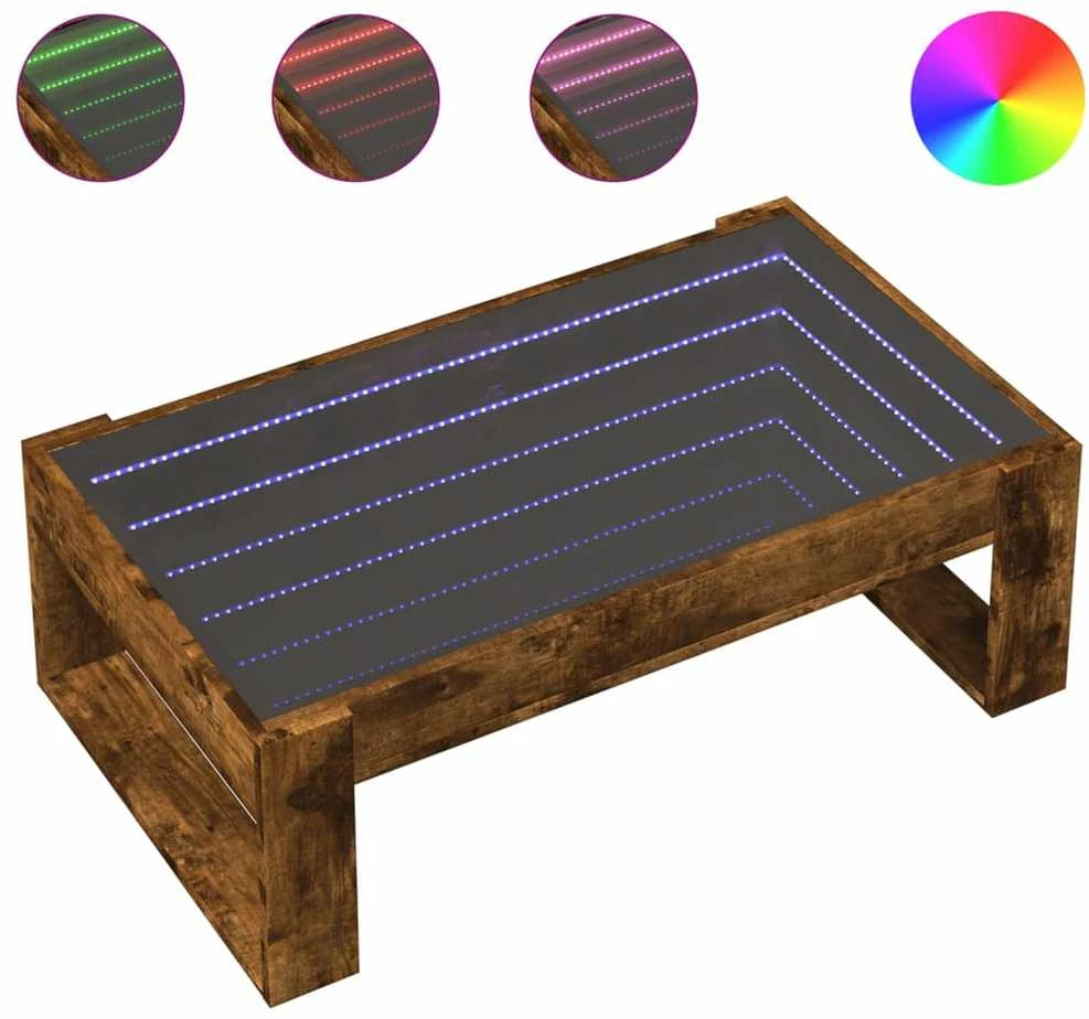Kavos staliukas su Infinity LED lemputėmis, dūminis, 90x53x30cm