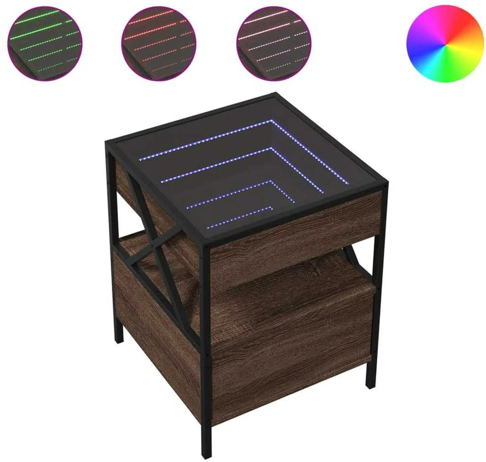 Kavos staliukas su Infinity LED lemputėmis, rudas, 40x40x51cm