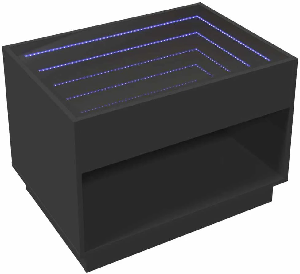 Kavos staliukas su Infinity LED lemputėmis, juodas, 70x50x50cm