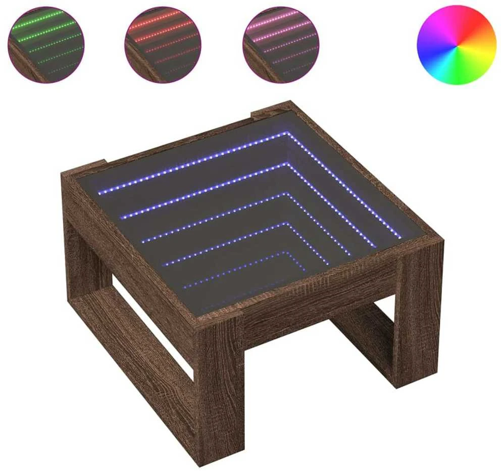 Kavos staliukas su Infinity LED lemputėmis, rudas, 50x53x30cm