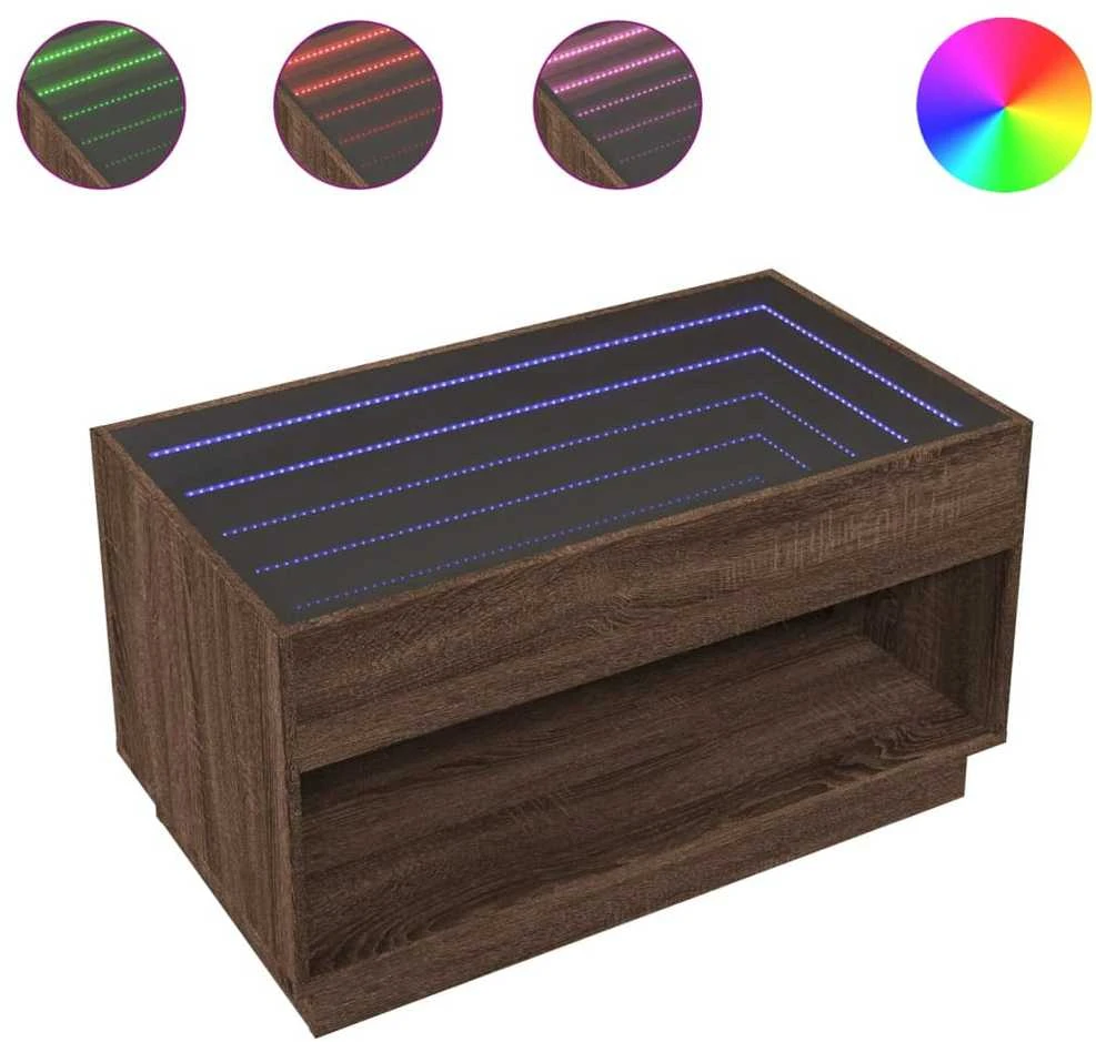 Kavos staliukas su Infinity LED lemputėmis, rudas, 90x50x50cm