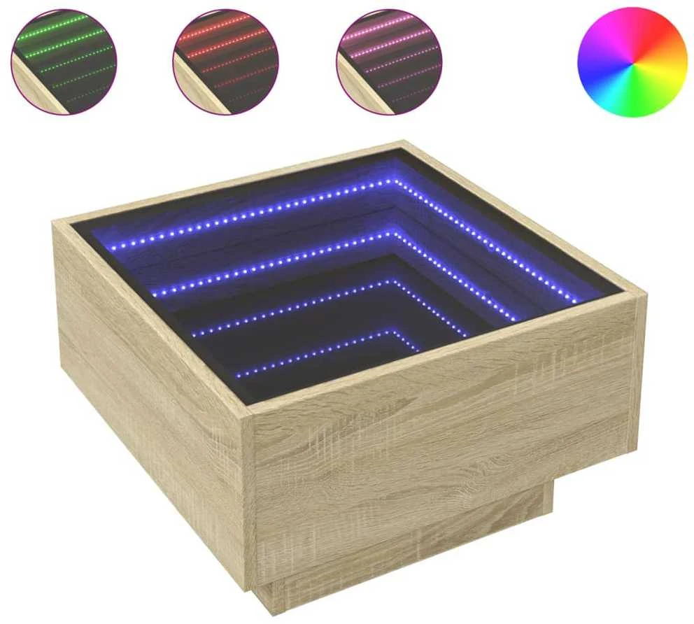 Kavos staliukas su LED, ąžuolo, 50x50x30cm, apdirbta mediena