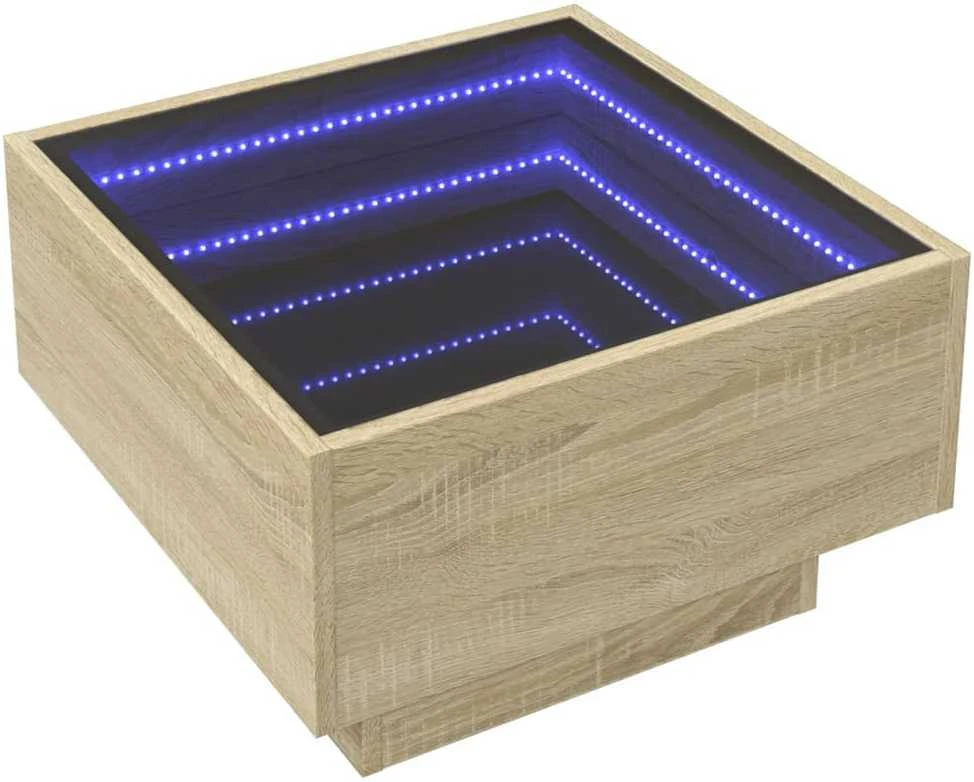 Kavos staliukas su LED, ąžuolo, 50x50x30cm, apdirbta mediena