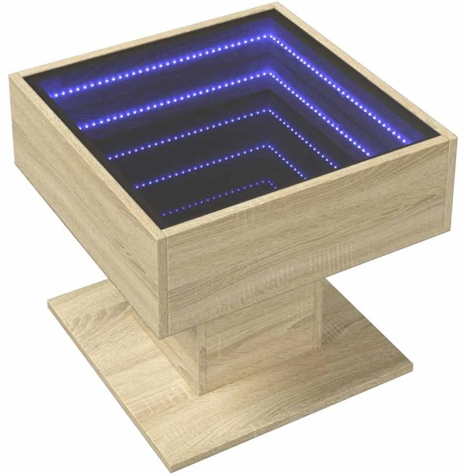 Kavos staliukas su LED, ąžuolo, 50x50x45cm, apdirbta mediena