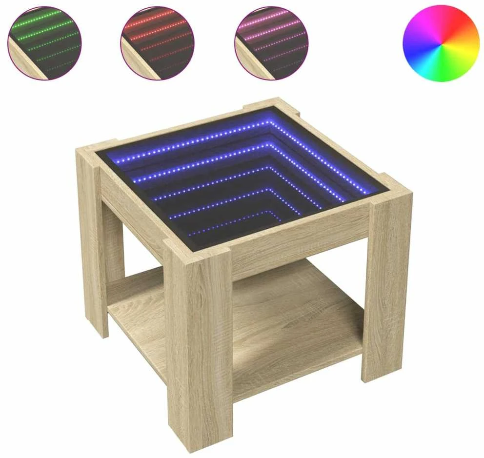 Kavos staliukas su LED, ąžuolo, 53x53x45cm, apdirbta mediena