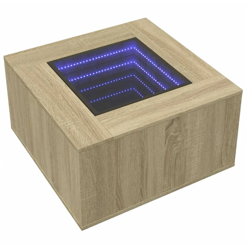 Kavos staliukas su LED, ąžuolo, 60x60x40cm, apdirbta mediena