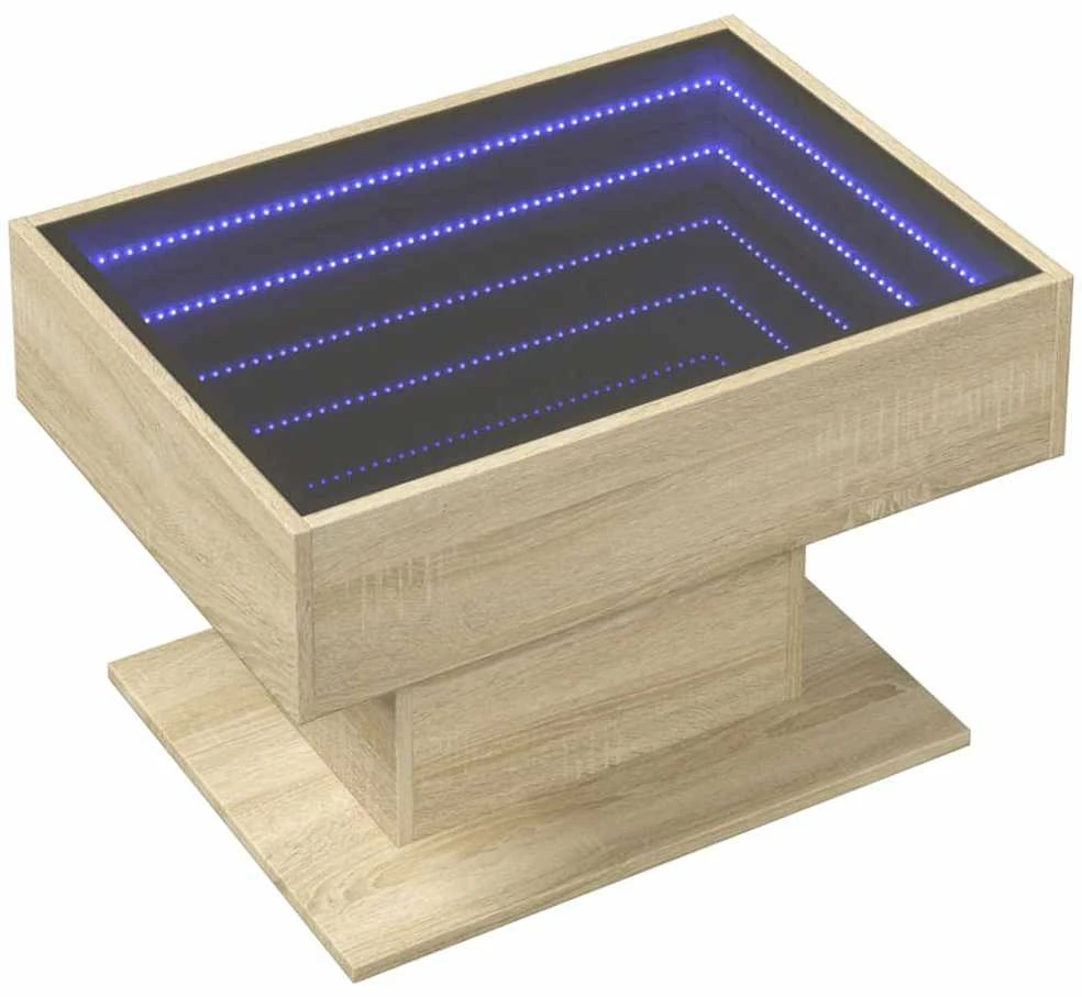Kavos staliukas su LED, ąžuolo, 70x50x45cm, apdirbta mediena