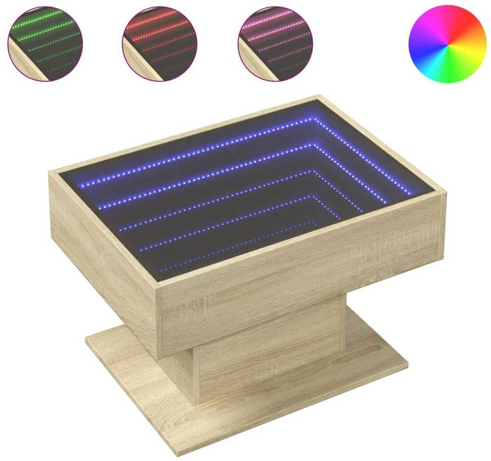 Kavos staliukas su LED, ąžuolo, 70x50x45cm, apdirbta mediena